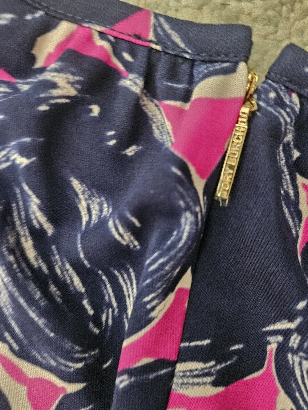 Tory Burch Flinnia Dress Wild Orchid Navy Pink Abstract Circle Size M